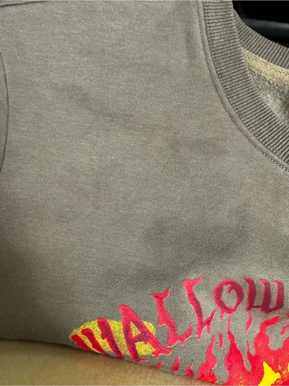 NBA Olive Crewneck Sweatshirt with Red, Yellow & Green Skull Graphic